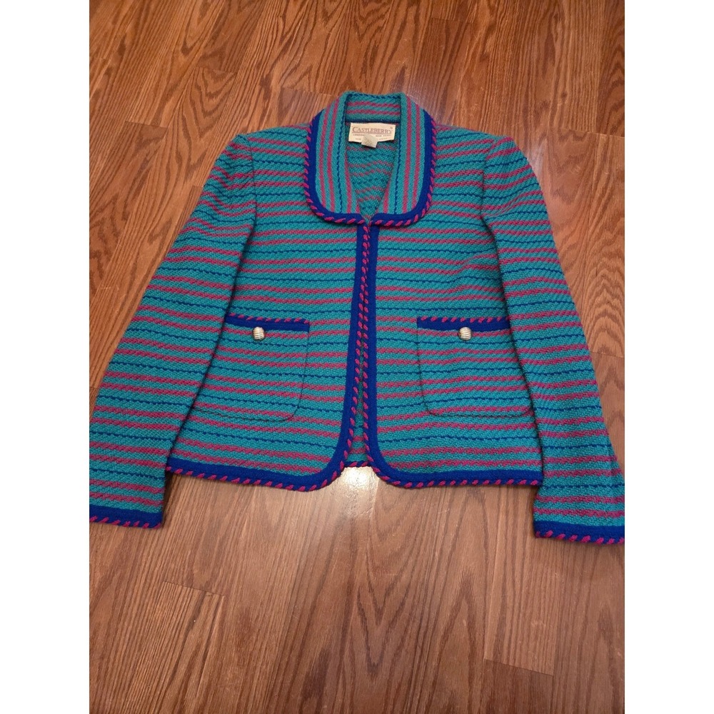 Castleberry London New York Womens Textured Knit Blazer Jacket Blue Pink Size 12